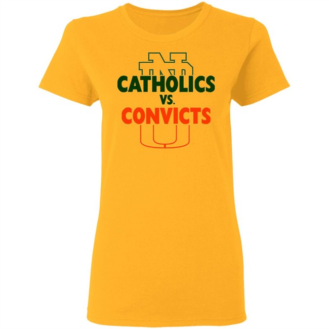Catholics vs Convicts ND vs Miami Tee White T Shirts Catholics vs Convicts ND vs Miami Tee White T Shirts