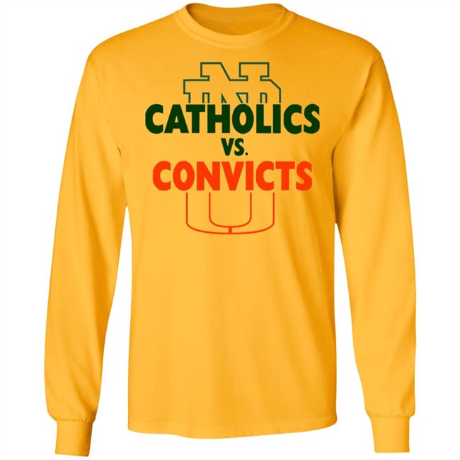 Catholics vs Convicts ND vs Miami Tee White T Shirts Catholics vs Convicts ND vs Miami Tee White T Shirts