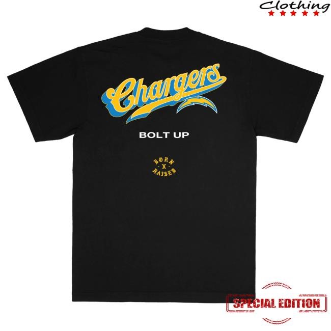 Official Born X Raised Apparel Born X Raised + Chargers Pro Script New Shirt: Black NFL 2025 Kickoff