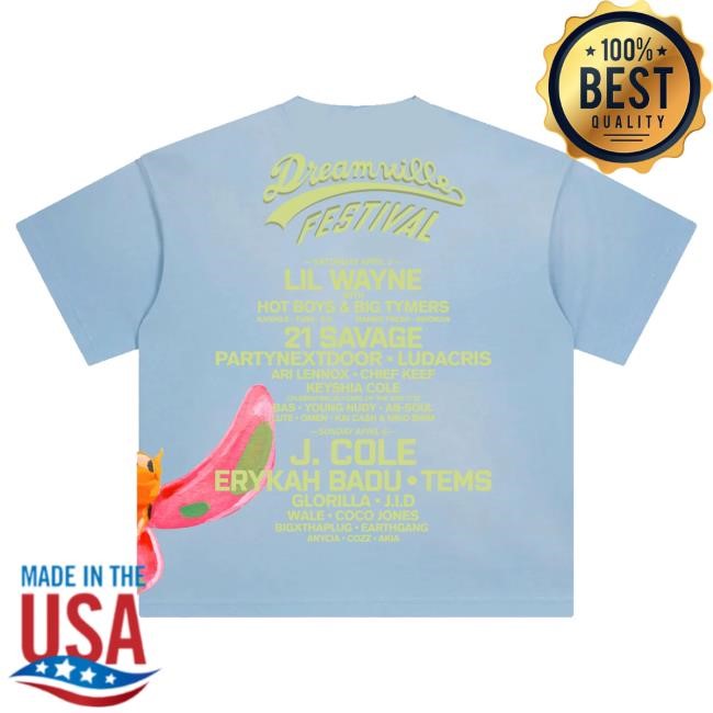 Official Dreamville Festival DV Butterfly Lineup Blue Lineup Shirt