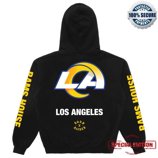 Official Born X Raised + Rams Classic Popover Hoodie: Black NFL 2025 Kickoff