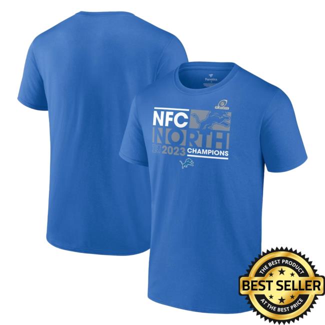 Official Men's Detroit Lions Fanatics Branded Blue 2023 NFC North Division Champions Conquer Shirt New