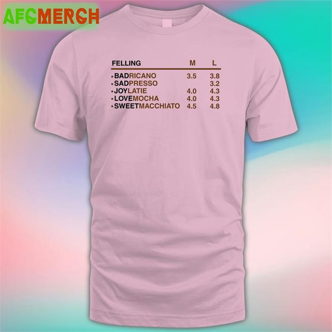 Poorly Translated Shirts Felling Bad Ricano Sad Presso Joy Latie Love Mocha Sweet Macchiato Shirt Translatedtees