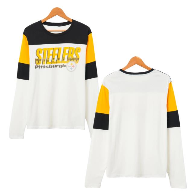 Official Junk Food Apparel Clothing Store Shop Junkfoodclothing Pittsburgh Steelers Zone Blitz Long Sleeve T-Shirts Sugar/True Black/Mustard