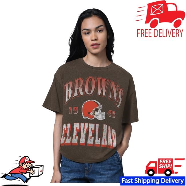 Official Women's Starter Heather Brown Cleveland Browns Oversized Hall of Fame Tee