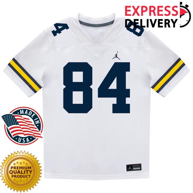 The M Den Michigan Wolverines #84 Jacob Washington Student Athlete White Football Jersey T Shirt