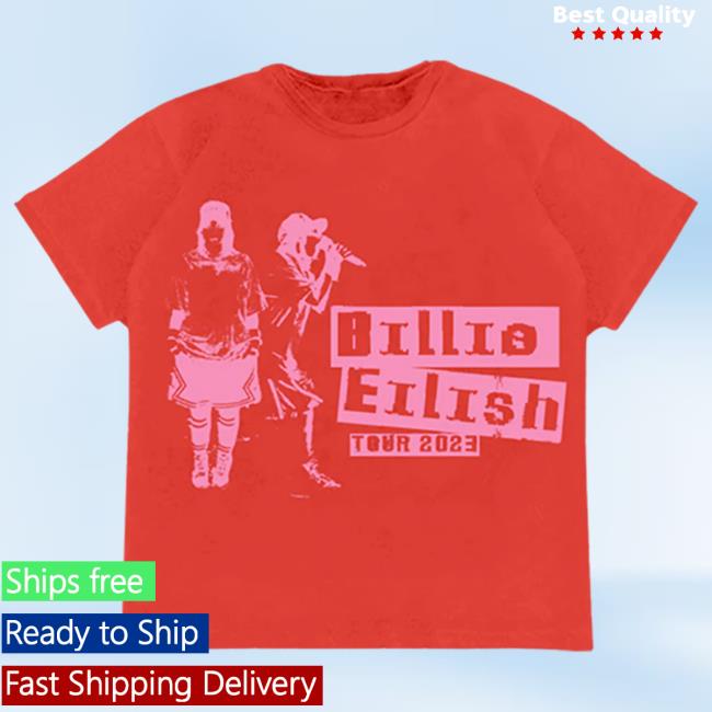 Official Interscope Records BillieEilish Merch Clothing Store Billie Eilish Headline Red Tour 2023 Tee Shirt