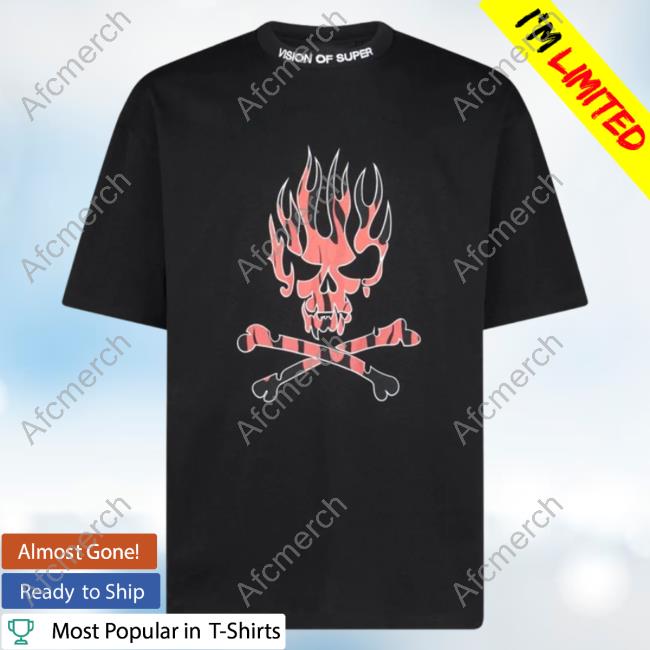 Official Vision Of Super Black Shirt With Red Skull Print