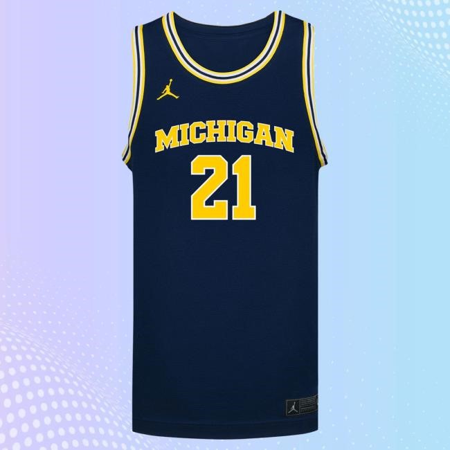 Michigan Wolverines #21 Morez Johnson Jr. Student Athlete Blue Basketball Jersey New Shirt | The M Den Official Merch Store Shop