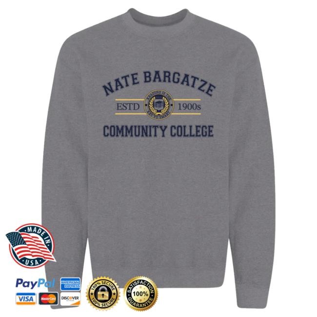 Official Nate Bargatze Merch Community College Grey Pullover Sweatshirt