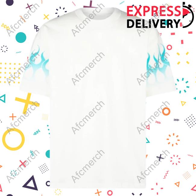 Official Vision Of Super White T-Shirts With Light Blue Gradient Flames