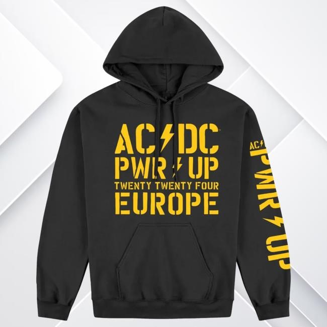 Official Ac Dc Merch Store AC/DC PWR UP 2024 Tour Hooded Sweatshirt Ac Dc Shop Acdc Clothing
