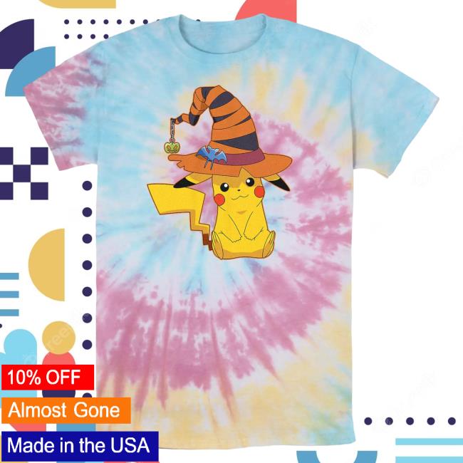 Official Kohls Apparel Clothing Store Shop Merch Pokémon Pikachu Witch Costume Hat Spiral Tie Dye Shirt 2023