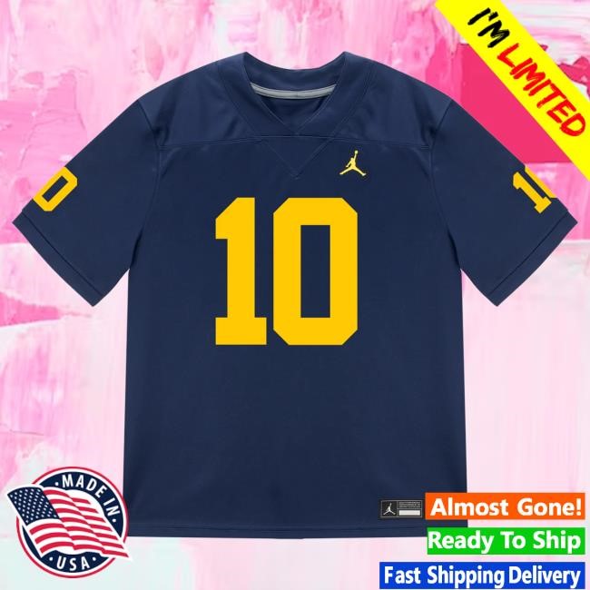 The M Den Michigan Wolverines #10 Kendrick Bell Student Athlete Blue Football Jersey T Shirt