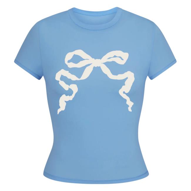 Official Lana Del Rey New Store Shop Merch Blue Cropped Shirts With Ribbon