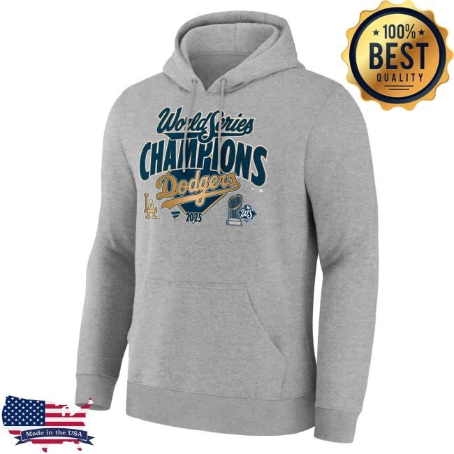 Men's Los Angeles Dodgers Fanatics Heather Gray 2025 World Series Champions Locker Room Attractive Hoodie Official MLB Shop