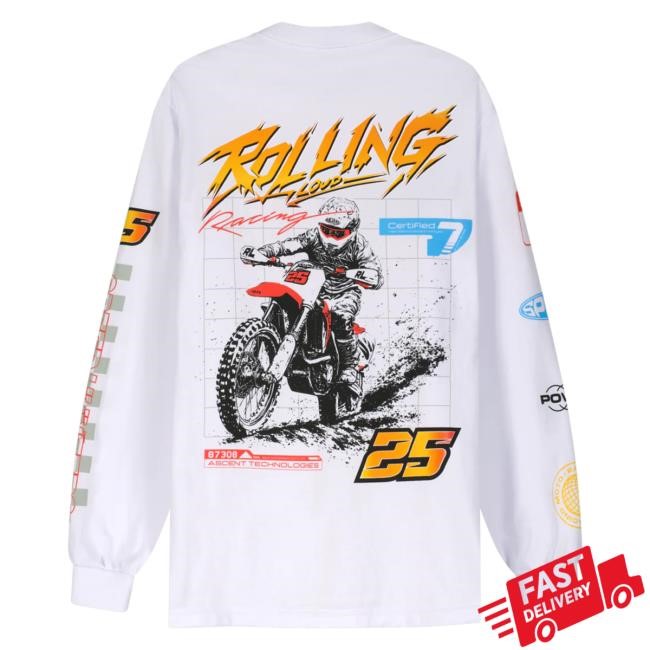Rolling Loud RL LA 25 Moto Cross White Long Sleeve Tshirt Official Rolling Loud Merch Store