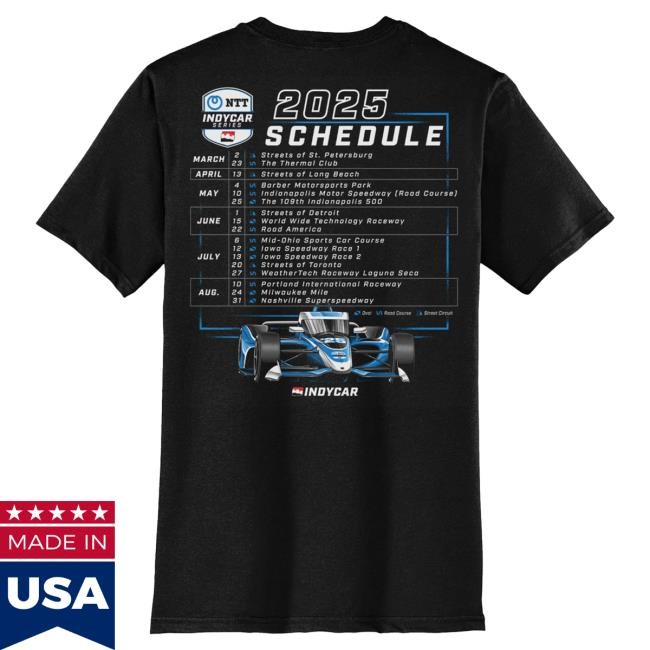 The Official Indycar 2025 Ntt Indycar Series Schedule Shirt