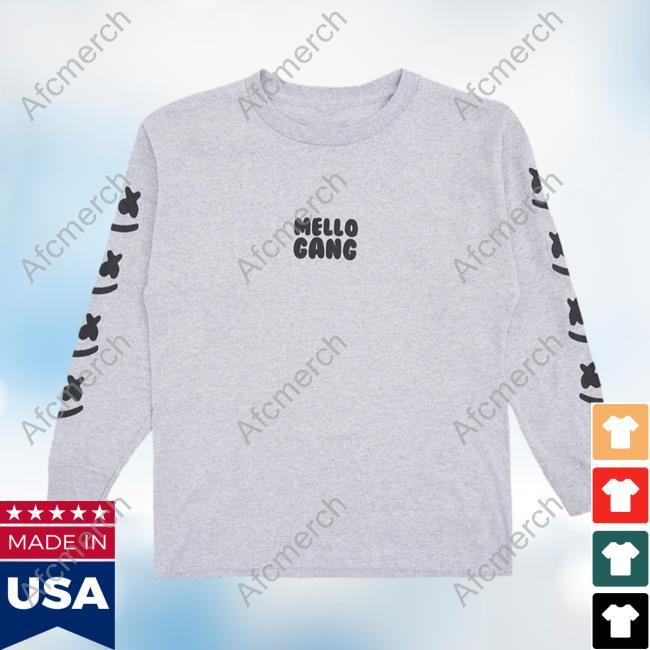 Official Marshmello Music Clothing Store Shop Mellogang Faces L/S Hoodie Athletic Heather Marshmellomusic Merch