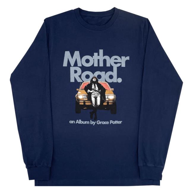 Official Hello Merch Store Grace Potter Mother Road Navy Blue Long Sleeve Top Shirt Hellomerch Gracepotter