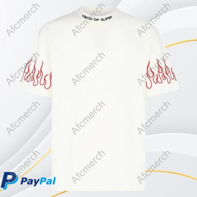 Official Vision Of Super White Tshirt With Black Gradient Flames
