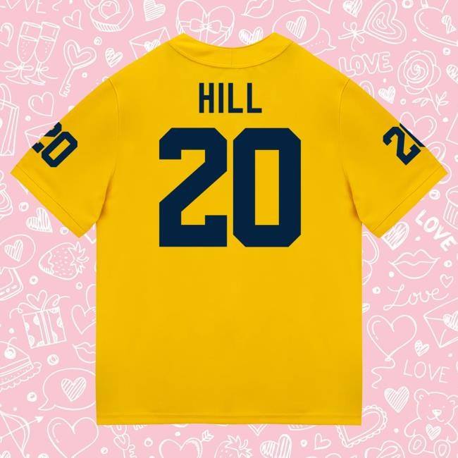 The M Den Michigan Wolverines #20 Jyaire Hill Student Athlete Maize Football Jersey Shirt