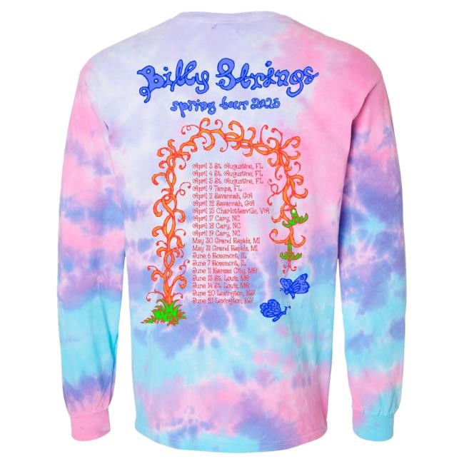 Billy Strings Merch Store Blossom Long Sleeve Tee with Dates (Strange Vitamins)
