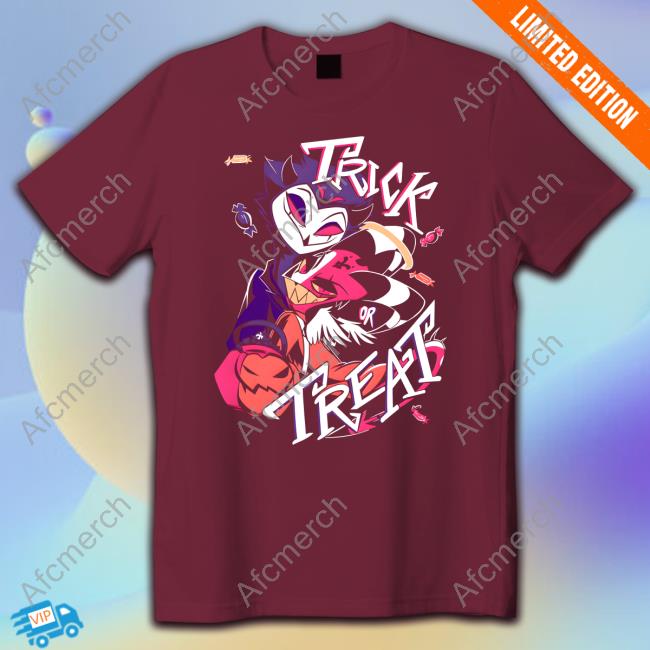 Hazbin Hotel Merch Stolas + Blitz TRICK OR TREAT T-Shirt Shark Robot Store
