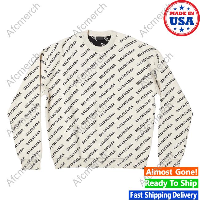 Official Saks Fifth Avenue Clothing Store Shop Balenciaga Mini Allover Logo White Black AOP Crew neck Sweatshirt 3D All Over Print Saksfifthavenue