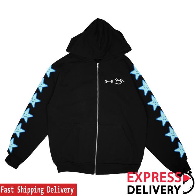 Official Asspizza Star Sleeve Zip-Up Popover Hoodie Blue Star Black Popover Hoodie