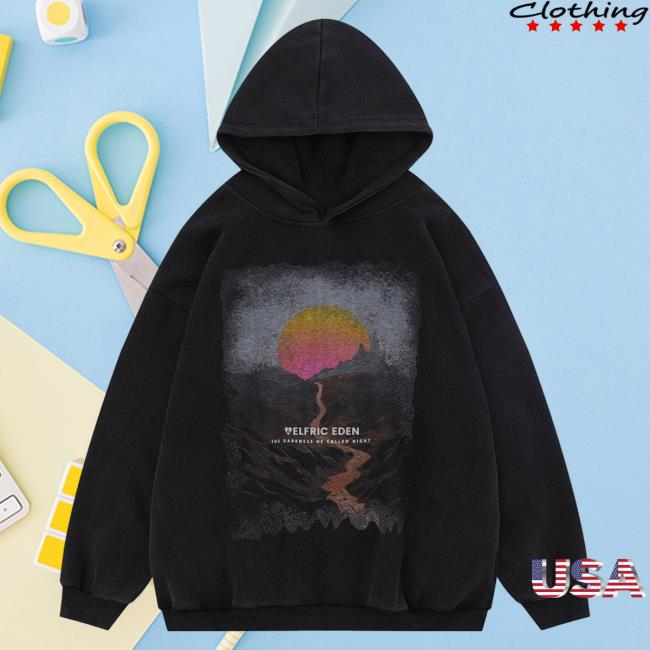 Official Aelfric Eden Clothing Merch Store Aelfric Eden Mountain Sunset Print Popover Hoodie Black AelfricEden