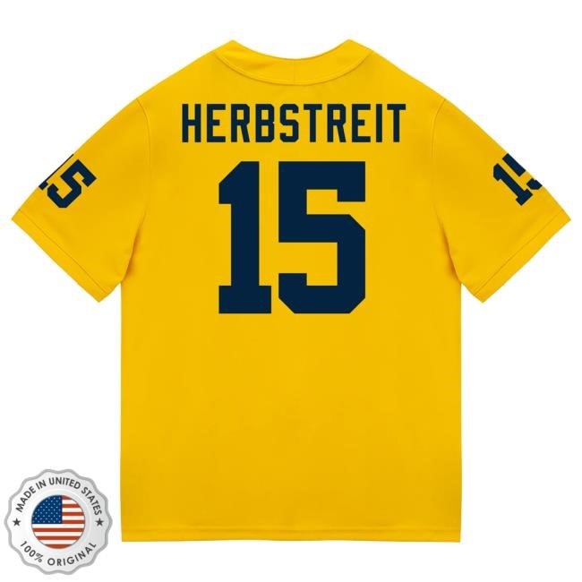 The M Den Michigan Wolverines #15 Chase Herbstriet Student Athlete Maize Football Jersey Shirt