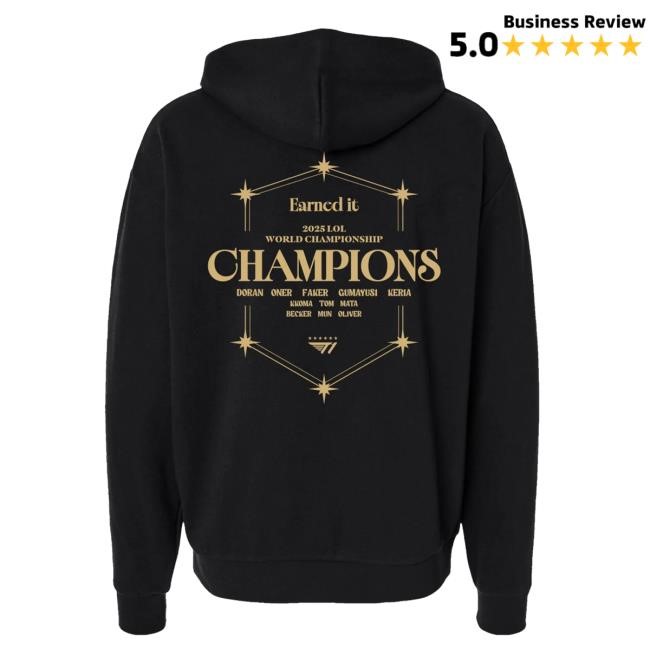 Official T1 Shop Store T1 2025 World Champions V6 Popover Hoodie - Black T1 Merch