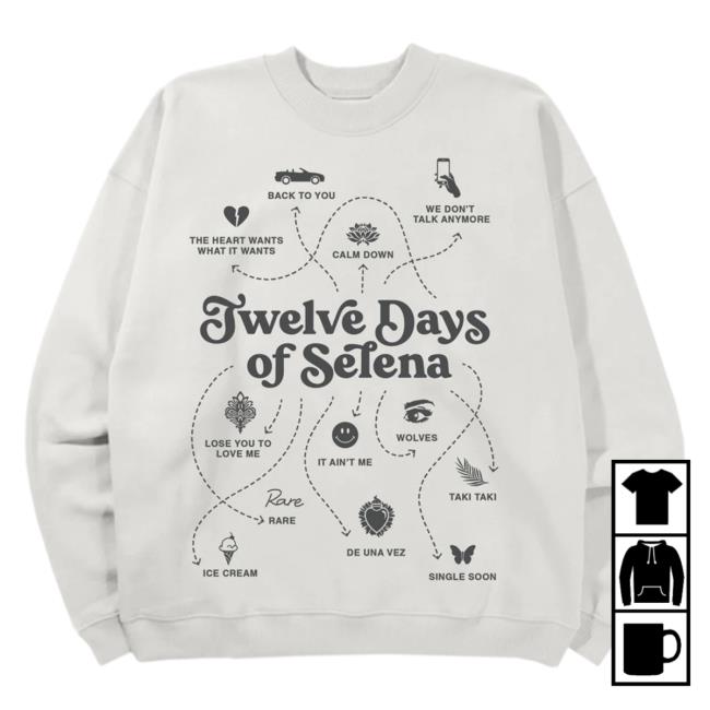 Official Interscope Records Selena Gomez Merch Store Selena Gomez Twelve Days Of Selena Crew neck Selena Gomez Apparel Clothing Shop