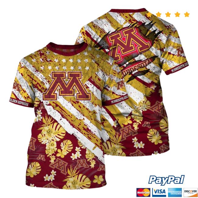 Banantees Minnesota Golden Gophers Tropical Flower Style And Flag All Over Printed 3D New Shirt