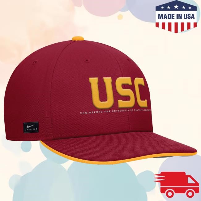 USC Trojand Cardinal Block Engineered Sideline Pro Flatbrim Snapback Cap USC Bookstores Officical