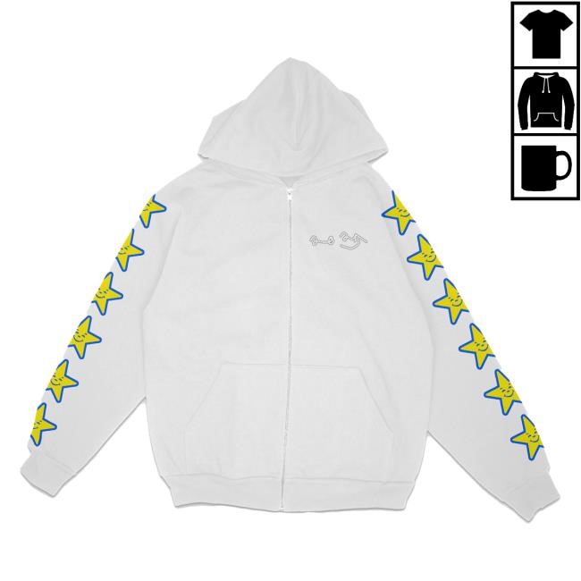Official Asspizza Star Sleeve Zip-Up Pullover Hoodie Yellow Star White Pullover Hoodie