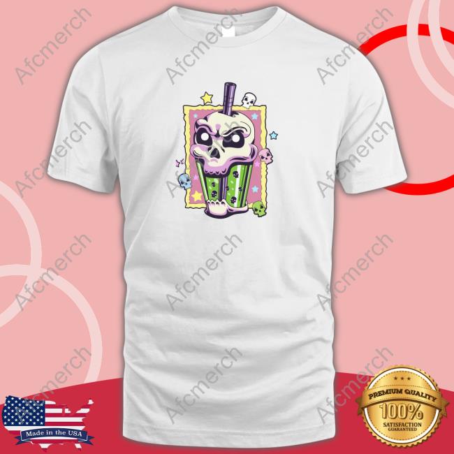 Spread Shirt Merch Official Kawaii Creepy Skull Boba Bubble Tea Pastel Goth Va Hooded Sweatshirt