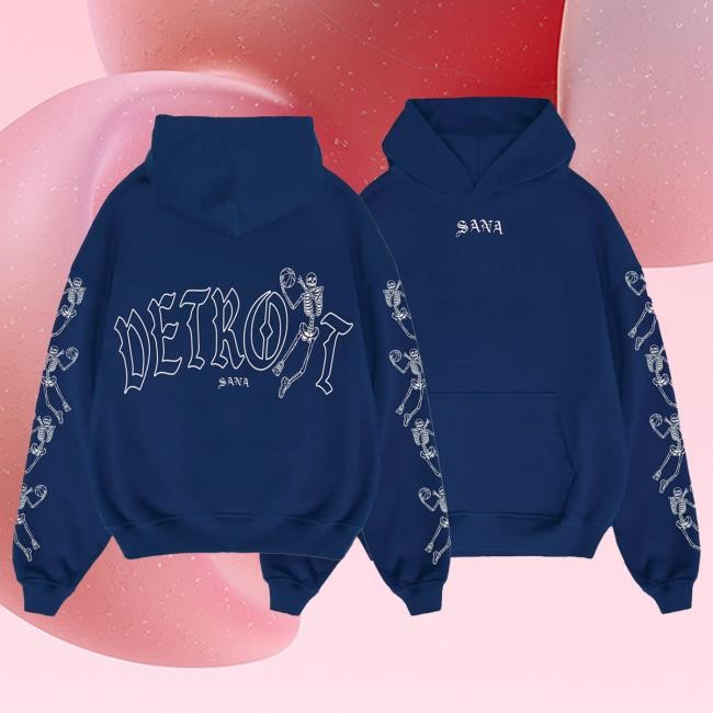 Official Sana Detroit Merch Store Sana X Malik Beasley Skelly Hooper Hoodies - Navy SanaDetroit