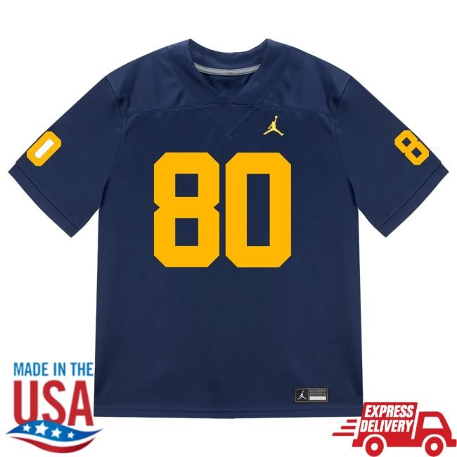 The M Den Michigan Wolverines #80 Hogan Hansen Student Athlete Blue Football Jersey T Shirt