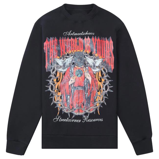 Official Capsule Clothing Store Art Meets Chaos World Spirit Crew neck | Black Capsule Nyc