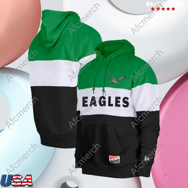 Official PhiladelphiaEagles Clothing Merch Store Shop New Era Kelly Green Philadelphia Eagles Big & Tall Throwback Colorblock Sweatshirt