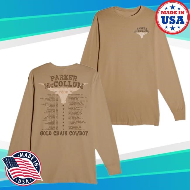 Official Parker Mccollum Merch Shop 2024 Long Sleeve Tee Gold Chain Cowboy Tour ParkerMccollum