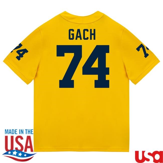 The M Den Michigan Wolverines #74 Avery Gach Student Athlete Maize Football Jersey Hot Shirt