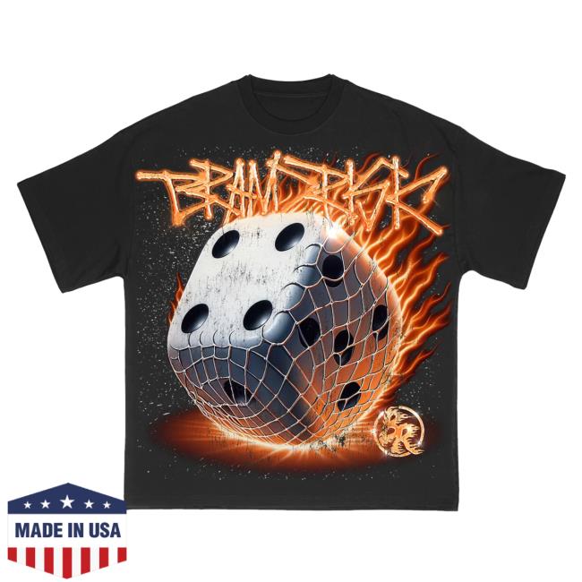 Official Brand Risk Merch Shop Flaming Dice Roll Black New Tee