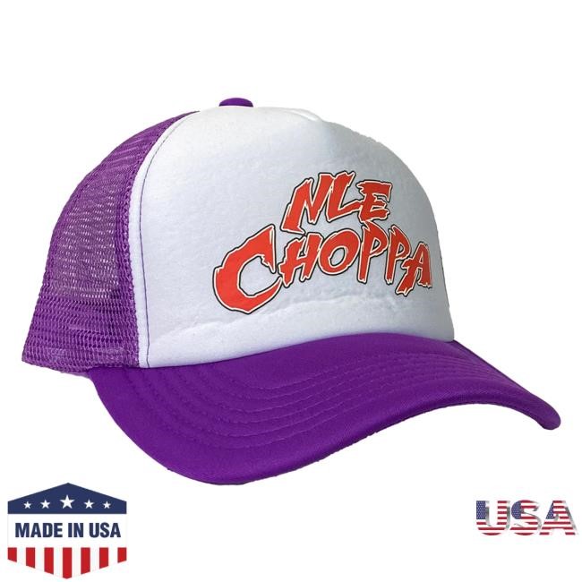 Official NLE Choppa Merch Store Shop "Logo" Trucker Hat in Purple & White NLEChoppa