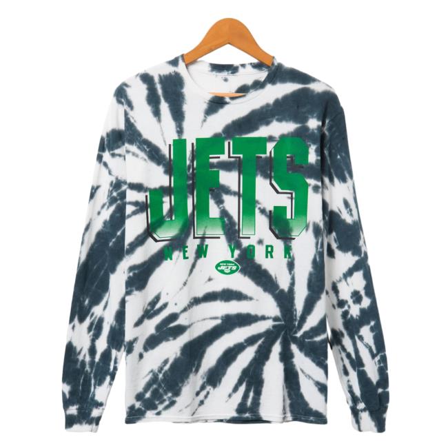 Official Junk Food Apparel Clothing Store Shop Junkfoodclothing New York Jets Game Time Tie Dye Long Sleeve New Shirt True Black Tie-Dye