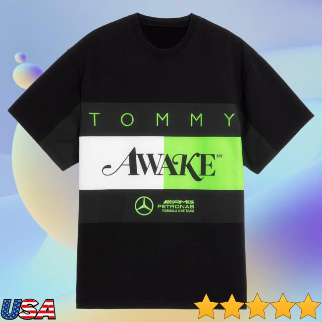 Official Mercedes Amg F1 Merch Tommy X Mercedes-Amg F1 X Awake Ny Flag T-Shirt Black MercedesAmgF1 Apparel Clothing Store Shop