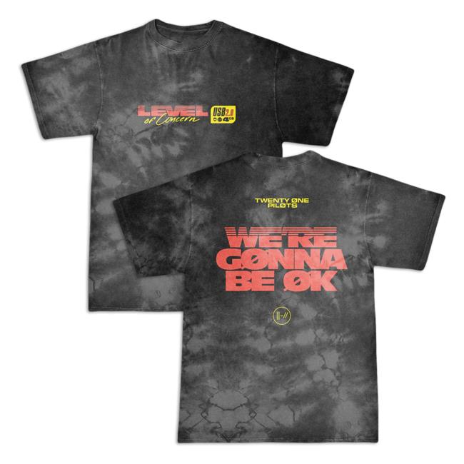 Official 21 Pilots Apparel Clothing Store Merch Tie-Dye Twenty One Pilots Level Of Concern We're Gonna Be Ok Be Okay Tie Dye Tee Shirt TwentyOnePilots 21Pilots Shop