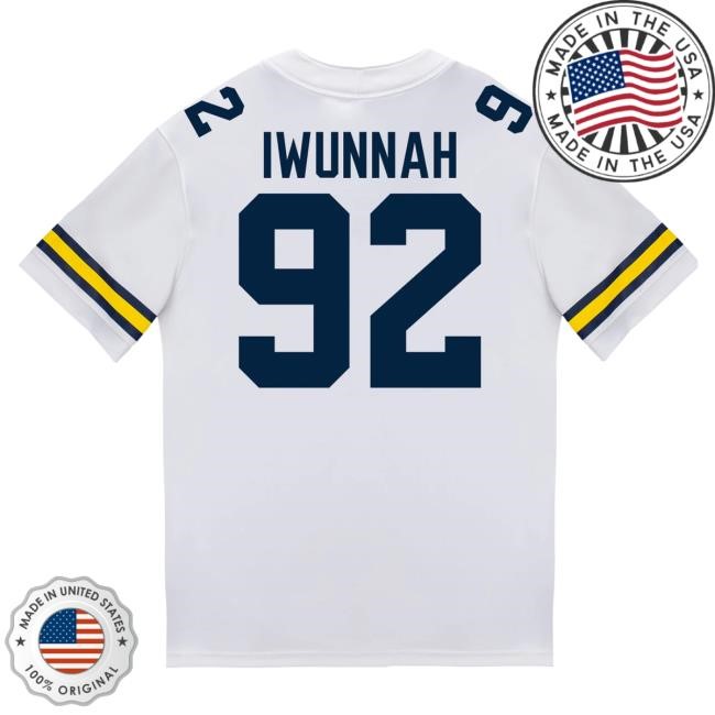 The M Den Michigan Wolverines #92 Ike Iwunnah Student Athlete White Football Jersey Tshirt